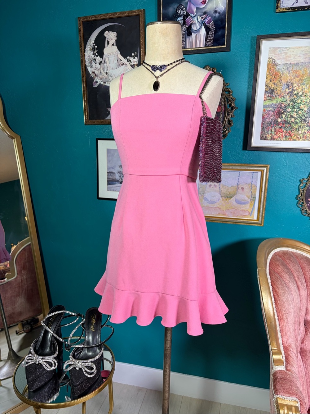 French Connection Hot Pink Ruffle Mini Dress XXS / US 2